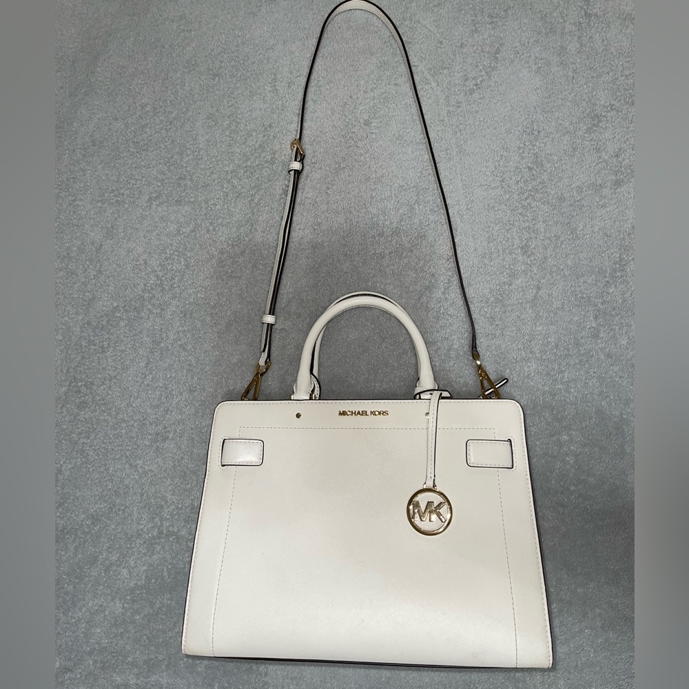 Michael Kors Rayne Medium Saffiano Leather Satchel – Optic White